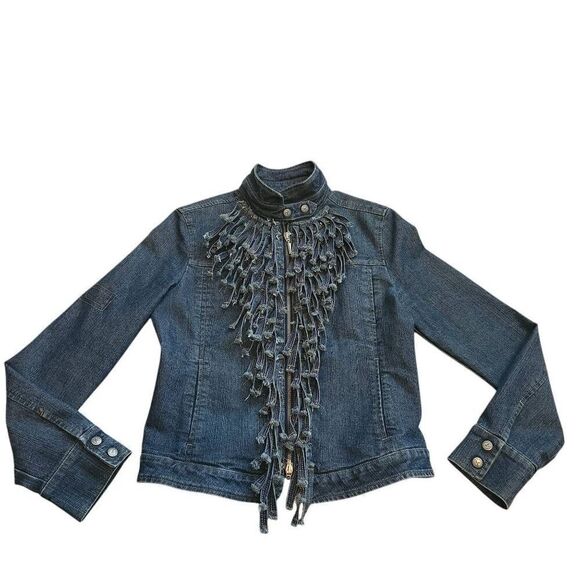 Armani Jeans Denim Jacket Womens 6 Fringe Western Barn Dark Wash - Picture 2 of 6